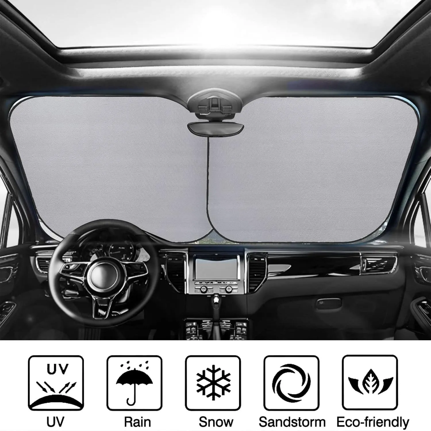 Fantasy Town Windshield Sun Shade 2 PCS Foldable Car Front Window Sunshade for Sun, Heat and UV Rays Auto Sun Blocker Visor Protector with Storage Bag for Cars, SUVs Medium