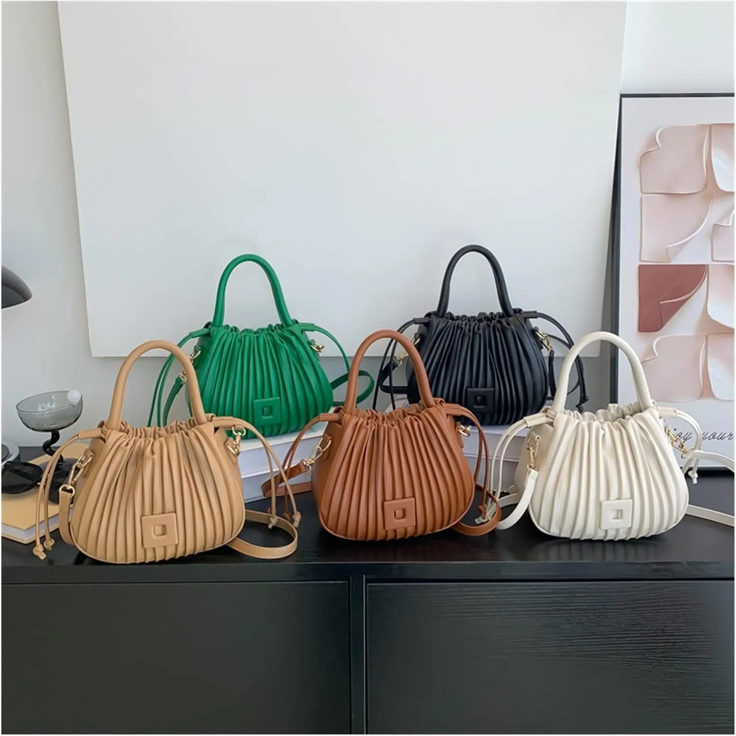 Fashion Handbags Women Shoulder Crossbody Bags For Women Tote PU Leather Bucket Bag(Black)