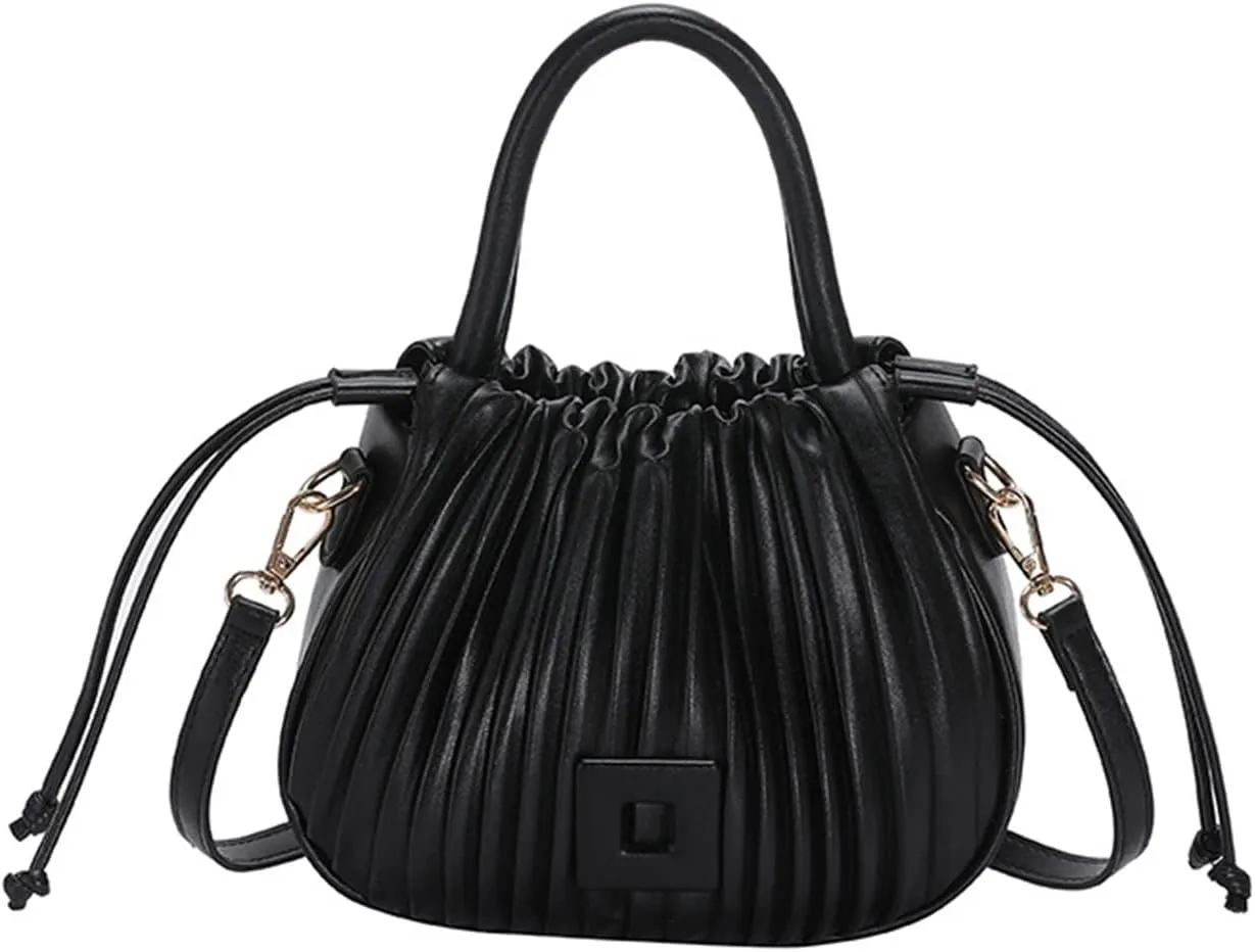 Fashion Handbags Women Shoulder Crossbody Bags For Women Tote PU Leather Bucket Bag(Black)