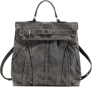 Fashion Washed Denim Blue Backpack College Style Handbags Women Shoulder Bag Student School Bag Teenage Couple Travel Rucksacks (Denim black)