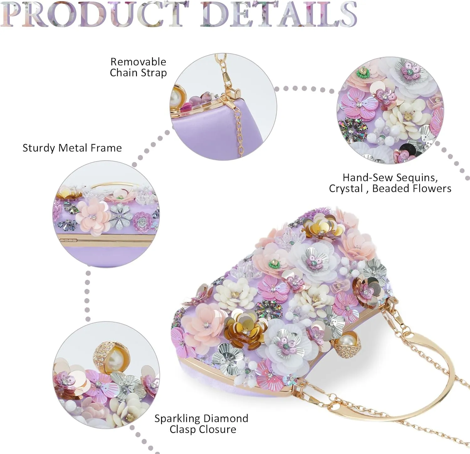 Fecialy Flower Clutch Purse Women 3D Floral Evening Handbags Chain Strap Shoulder Bag for Formal Party Bride Wedding