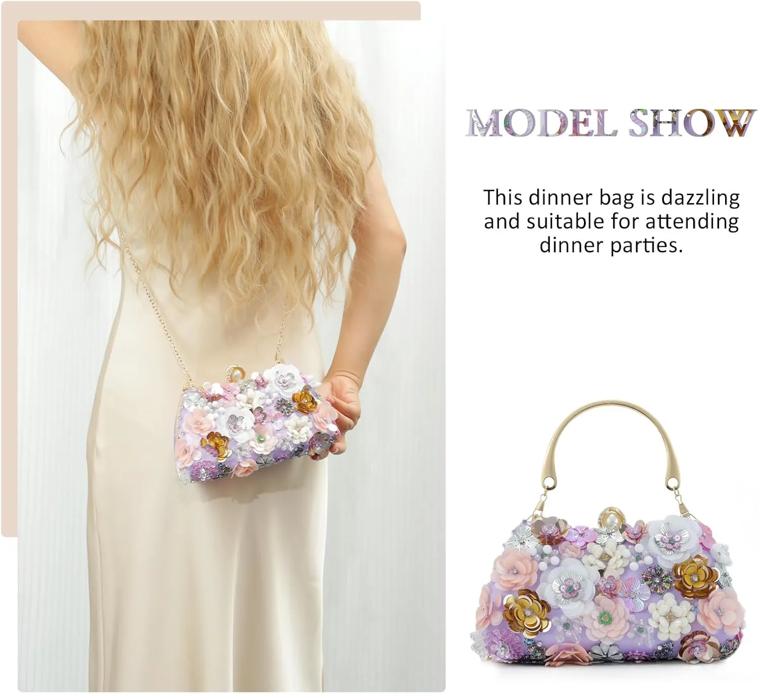 Fecialy Flower Clutch Purse Women 3D Floral Evening Handbags Chain Strap Shoulder Bag for Formal Party Bride Wedding