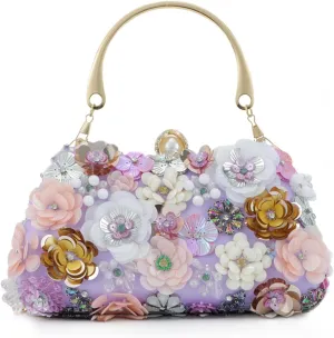 Fecialy Flower Clutch Purse Women 3D Floral Evening Handbags Chain Strap Shoulder Bag for Formal Party Bride Wedding