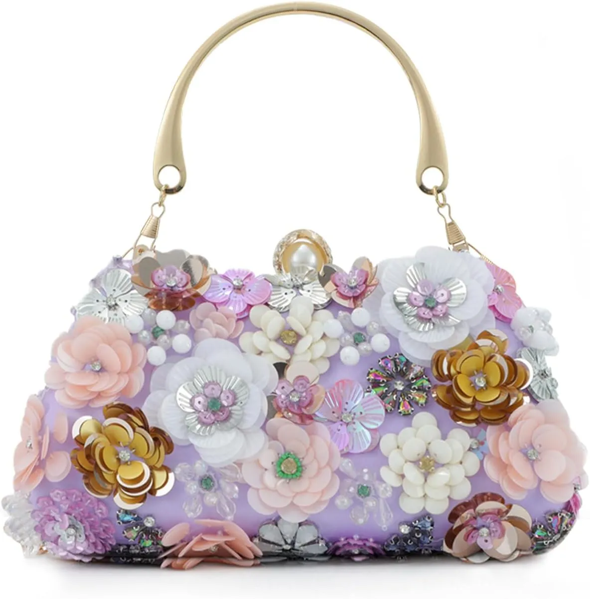 Fecialy Flower Clutch Purse Women 3D Floral Evening Handbags Chain Strap Shoulder Bag for Formal Party Bride Wedding