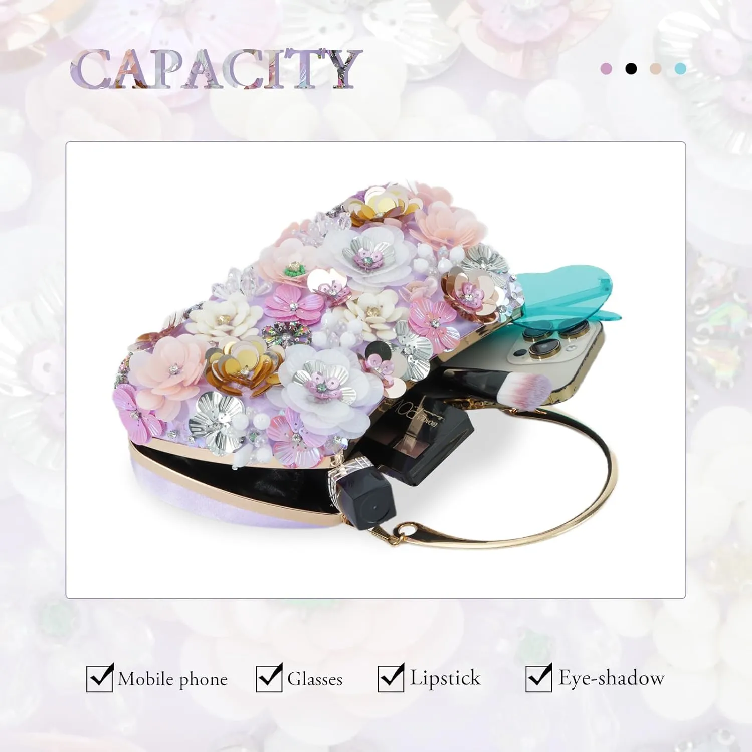 Fecialy Flower Clutch Purse Women 3D Floral Evening Handbags Chain Strap Shoulder Bag for Formal Party Bride Wedding