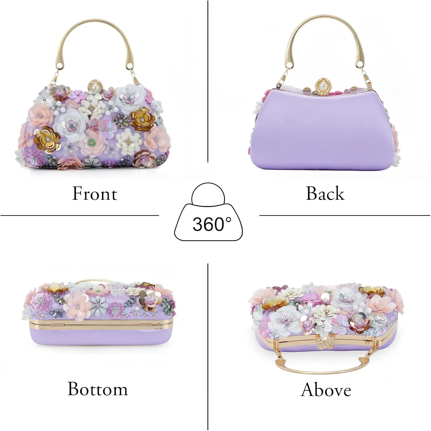 Fecialy Flower Clutch Purse Women 3D Floral Evening Handbags Chain Strap Shoulder Bag for Formal Party Bride Wedding