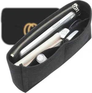 Felt Small Purse Organizer Insert with Zipper Fit GG Marmont Small Matelasse Shoulder Bag and More, Bag Insert Liner Pouch for Women Shoulder Handbag(Black, S)