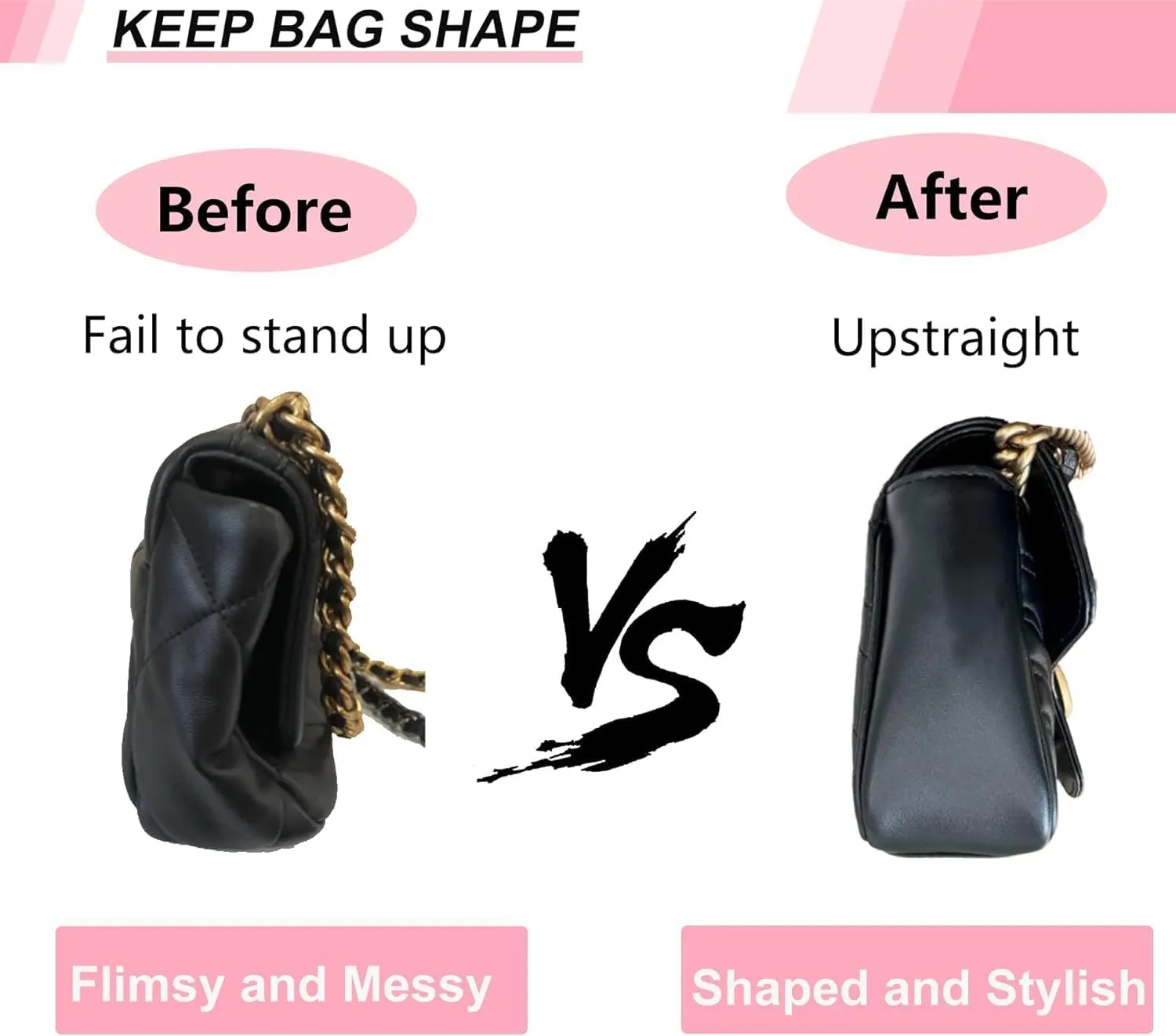 Felt Small Purse Organizer Insert with Zipper Fit GG Marmont Small Matelasse Shoulder Bag and More, Bag Insert Liner Pouch for Women Shoulder Handbag(Black, S)
