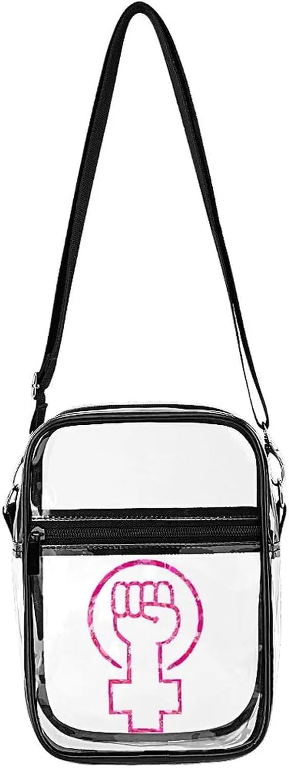 Feminist Fist Power Clear Stadium Crossbody Bags Adjustable Strap Shoulder Purse for Women and Men