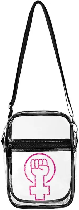 Feminist Fist Power Clear Stadium Crossbody Bags Adjustable Strap Shoulder Purse for Women and Men