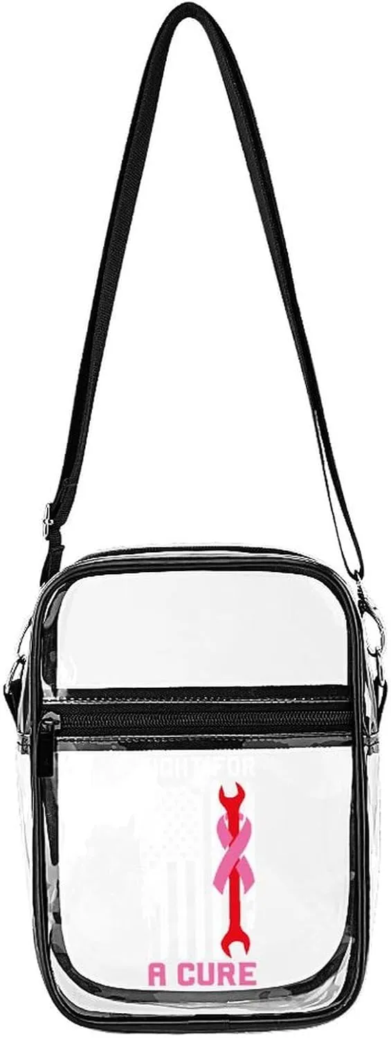 Fight for A Cure Mechanic US Flag Clear Crossbody Bag with Adjustable Shoulder Strap PVC Clear Purse Bags Stadium Approved for Concerts Sports Festivals