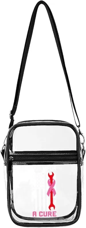 Fight for A Cure Mechanic US Flag Clear Crossbody Bag with Adjustable Shoulder Strap PVC Clear Purse Bags Stadium Approved for Concerts Sports Festivals