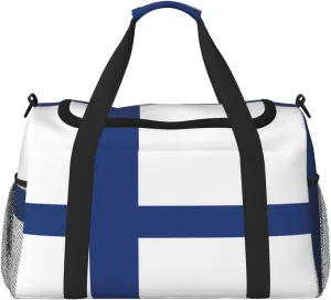 Finnish flag print Carry on Bag Underseat Personal Item Bag Travel Duffel Bag Gym Carry On Sports Bag