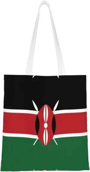 Flag of Kenya Pattern Double Sided Canvas Tote Bag, Reusable Grocery Shopping Bag, Carry or Shoulder ï¼Œ15x16.5 in