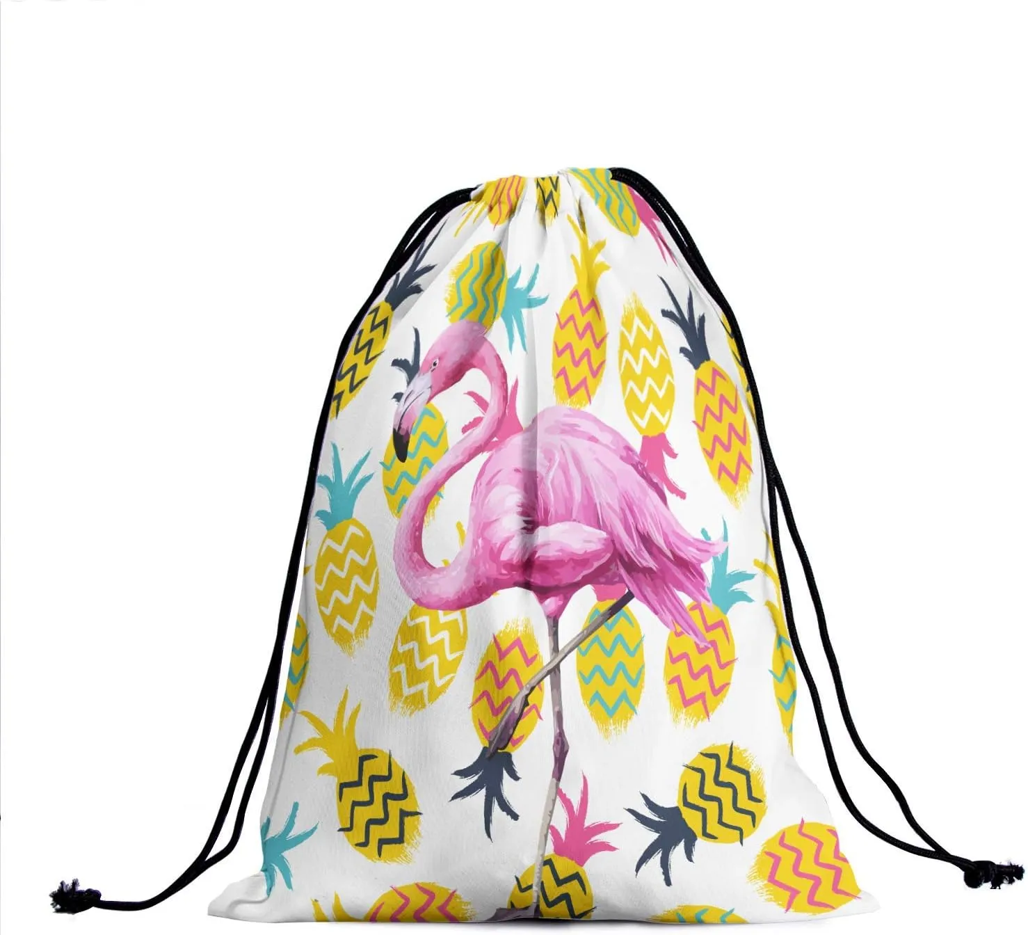 Flamingo Pineapple Drawstring Grip Bags - Pink Bird Pineapples Grip Bag Cartoon Nature Bird Colorful Animal Drawstring Storage Bags Gym Pouch Shoe Bags Adjustable Waterproof Towel Bag