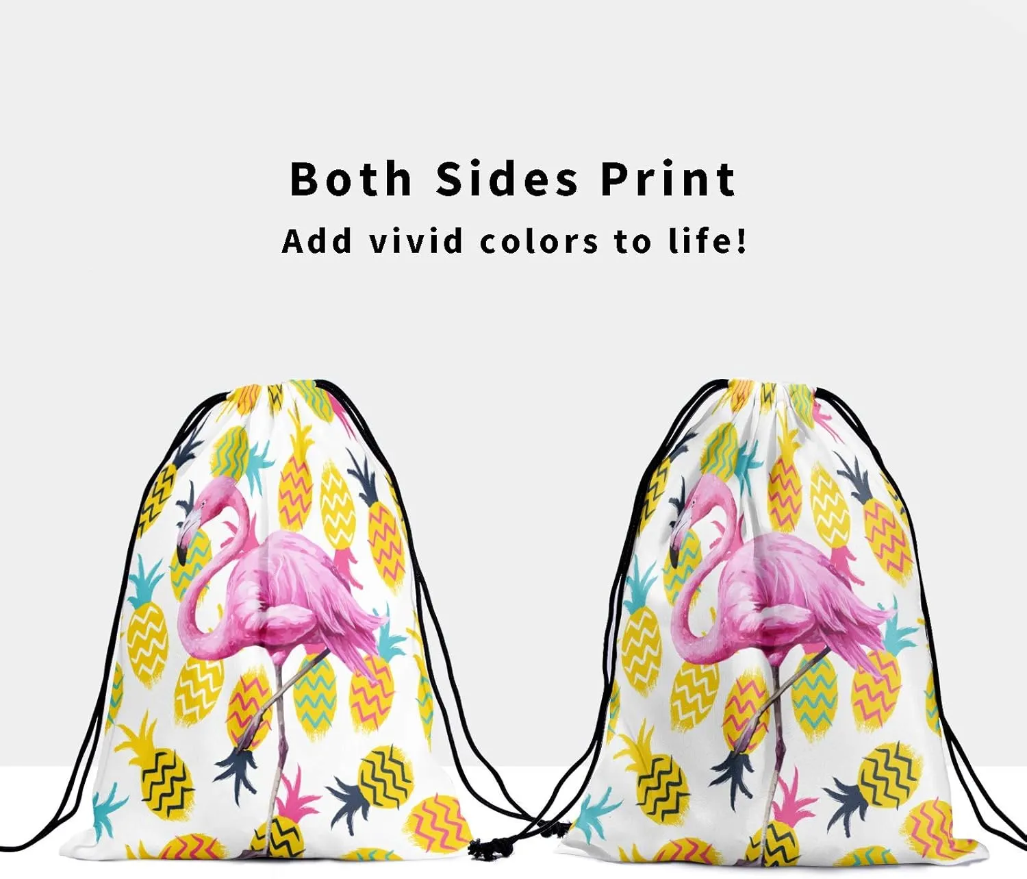 Flamingo Pineapple Drawstring Grip Bags - Pink Bird Pineapples Grip Bag Cartoon Nature Bird Colorful Animal Drawstring Storage Bags Gym Pouch Shoe Bags Adjustable Waterproof Towel Bag