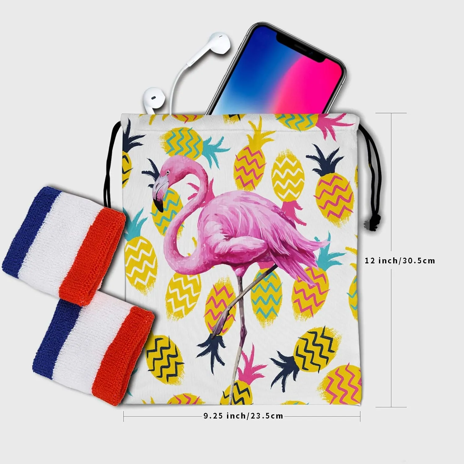 Flamingo Pineapple Drawstring Grip Bags - Pink Bird Pineapples Grip Bag Cartoon Nature Bird Colorful Animal Drawstring Storage Bags Gym Pouch Shoe Bags Adjustable Waterproof Towel Bag