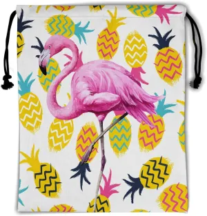 Flamingo Pineapple Drawstring Grip Bags - Pink Bird Pineapples Grip Bag Cartoon Nature Bird Colorful Animal Drawstring Storage Bags Gym Pouch Shoe Bags Adjustable Waterproof Towel Bag