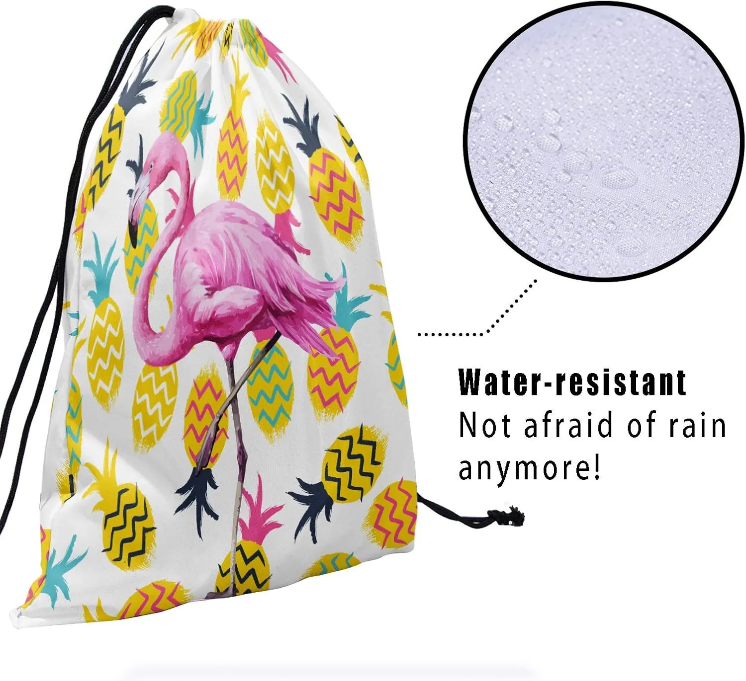 Flamingo Pineapple Drawstring Grip Bags - Pink Bird Pineapples Grip Bag Cartoon Nature Bird Colorful Animal Drawstring Storage Bags Gym Pouch Shoe Bags Adjustable Waterproof Towel Bag