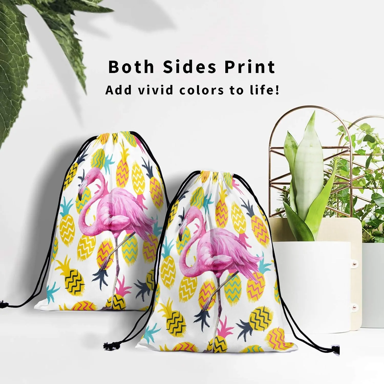 Flamingo Pineapple Drawstring Grip Bags - Pink Bird Pineapples Grip Bag Cartoon Nature Bird Colorful Animal Drawstring Storage Bags Gym Pouch Shoe Bags Adjustable Waterproof Towel Bag