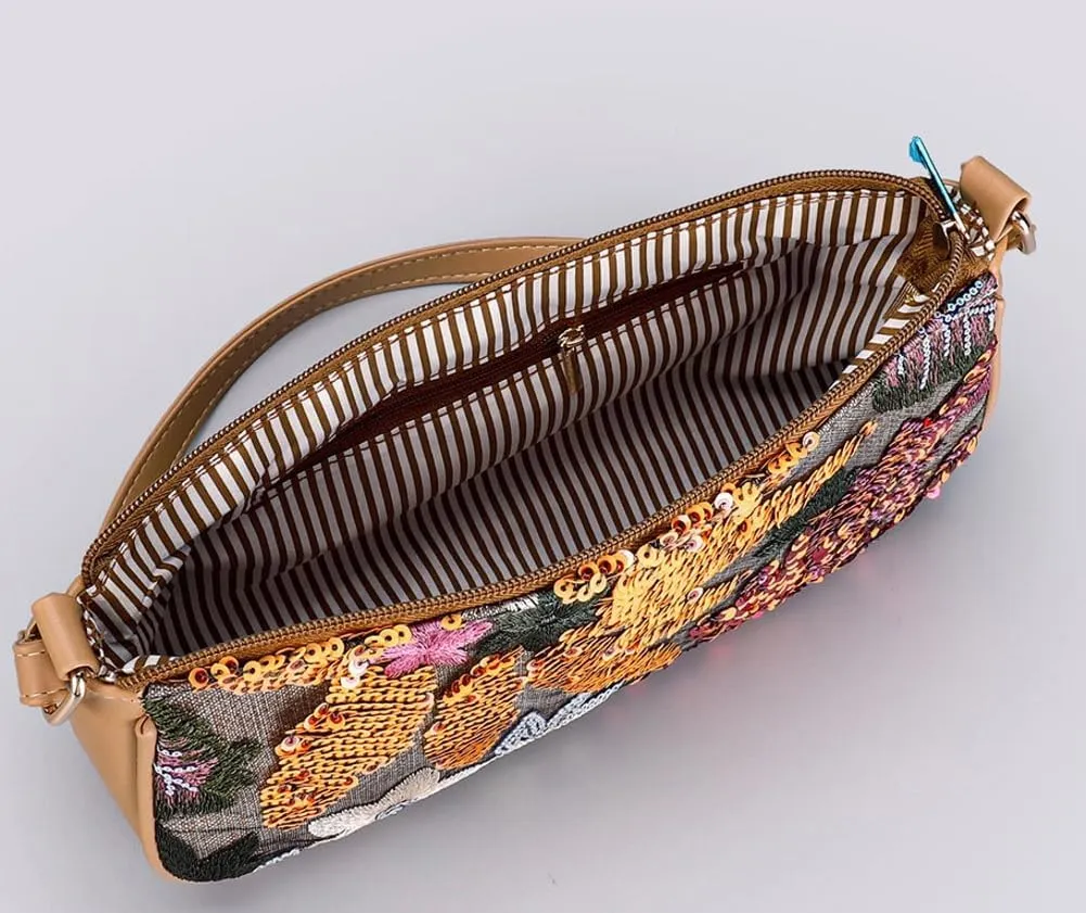 Floral Embroidery Hobo Bags for Women Underarm Summer Beach Bag Embroider Purse Sequin Beaded Evening Cluch Shoulder Bag 2025