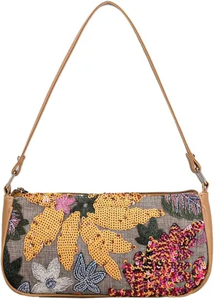 Floral Embroidery Hobo Bags for Women Underarm Summer Beach Bag Embroider Purse Sequin Beaded Evening Cluch Shoulder Bag 2025