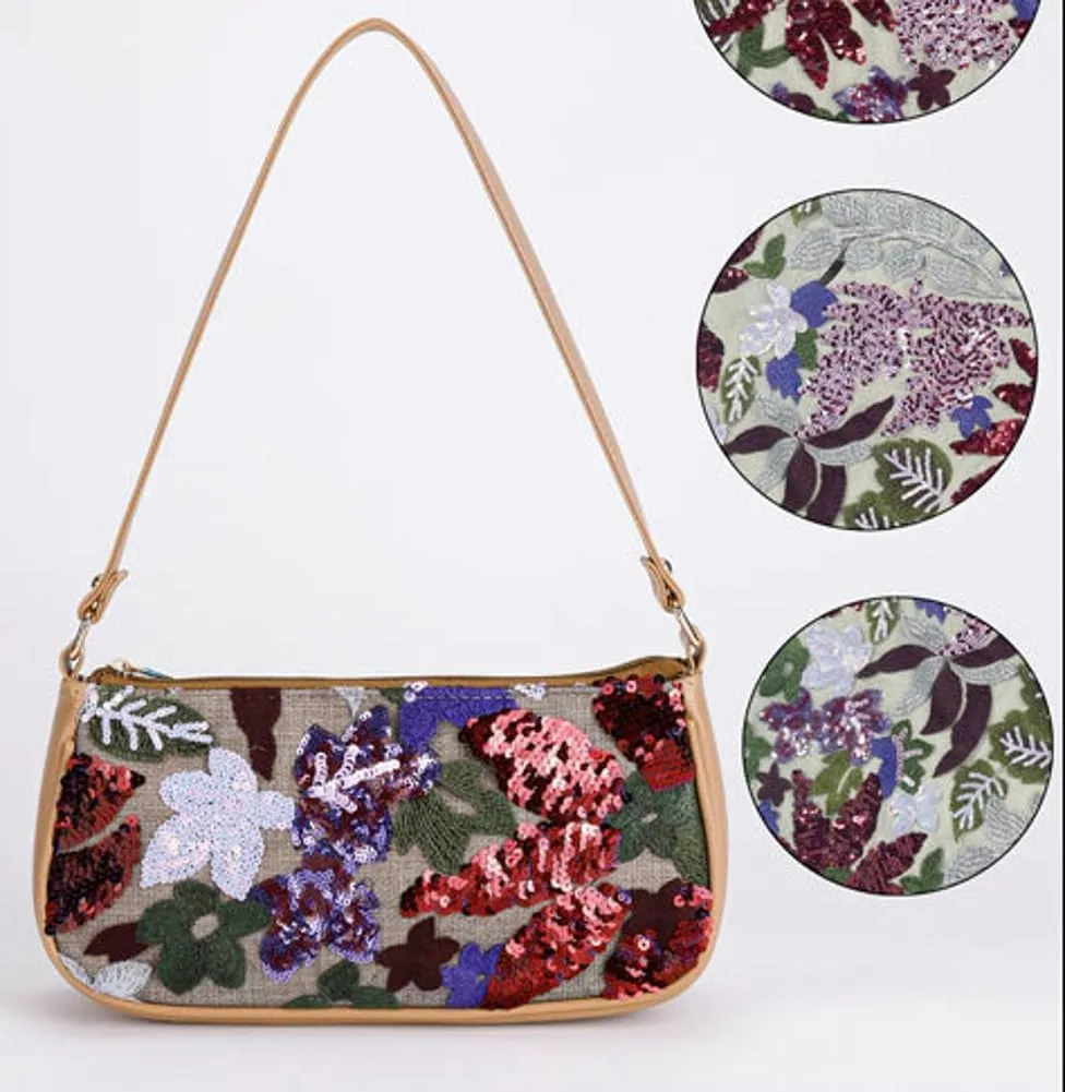 Floral Embroidery Hobo Bags for Women Underarm Summer Beach Bag Embroider Purse Sequin Beaded Evening Cluch Shoulder Bag 2025