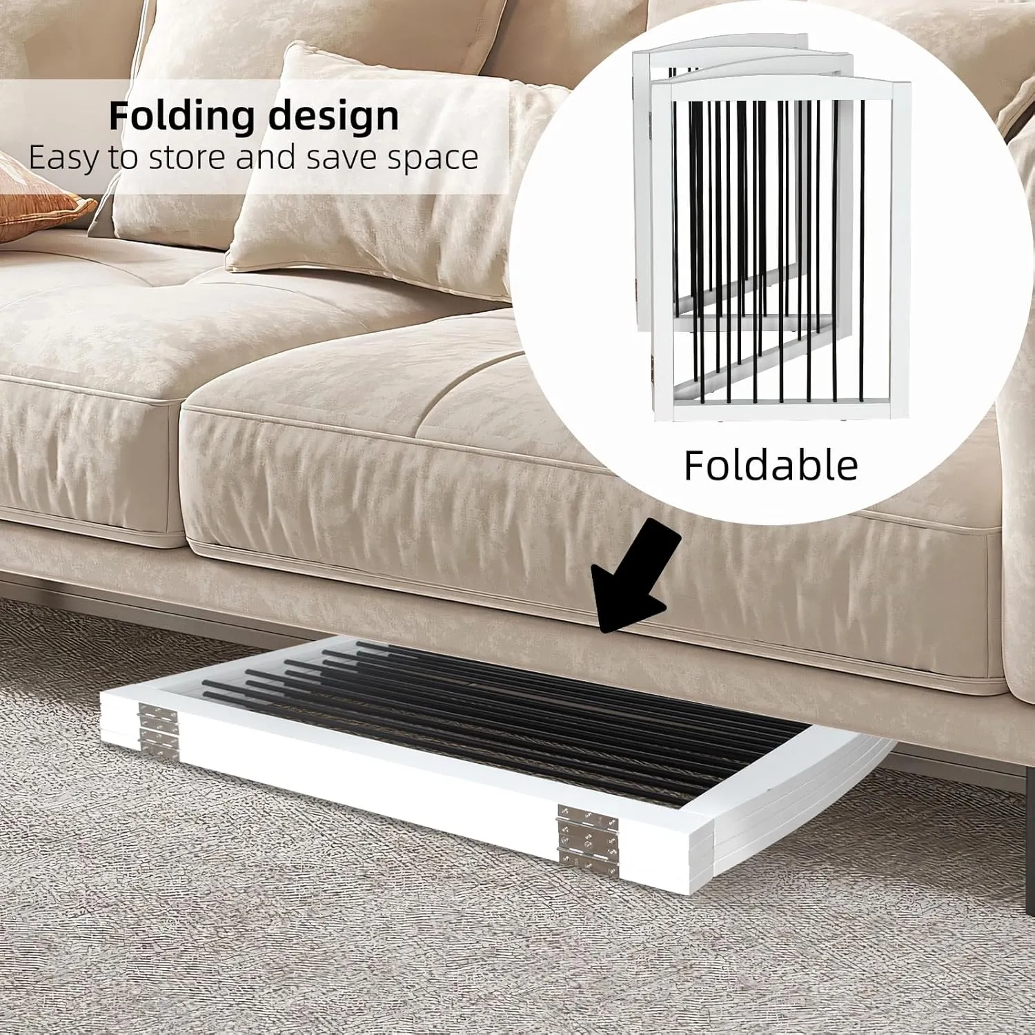 Foldable Wooden Freestanding Dog Gate - 32" H, 3 Panels, Stairs/Doorways, Support Feet Included, White