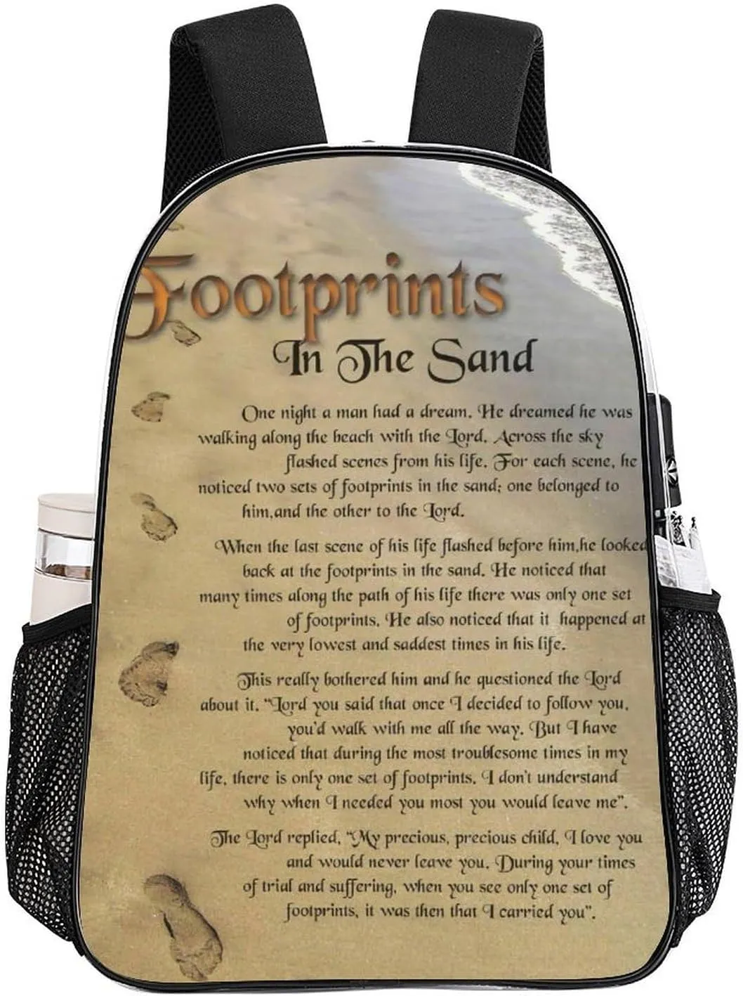 FootPrints in THESandPoem Characters 17 Inch Transparent Bag Made of PVC Material for Both Men And Women