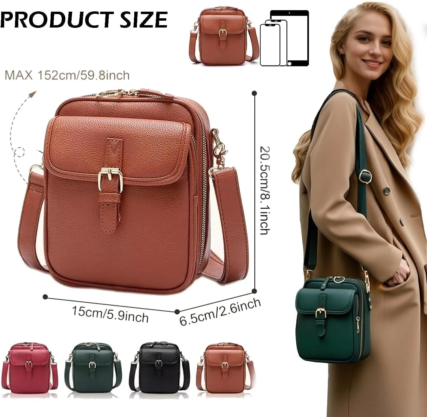 Forcipower Crossbody Leather Bag, Collaboraten1 Crossbody Bags for Women, Anti Theft Shoulder Bags for Women Travel