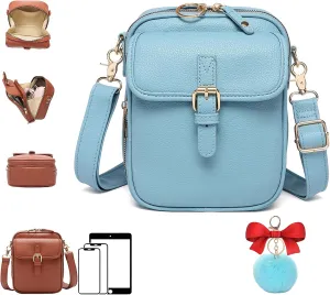 Forcipower Crossbody Leather Bag, Zealburst Leather Crossbody Bags for Women, 10 Card Slots, Lockable Zipper