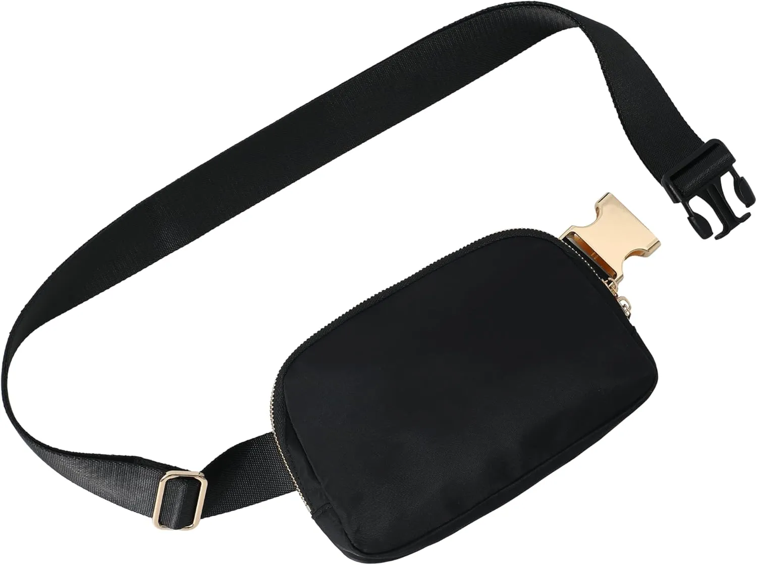 FORZAROCKET Boutique Belt Bag w/Long Strap 70" – Chic Crossbody Bag w/Extended Strap – Elegant Women Fanny Pack – Gold Two-Way Zipper – Travel & Plus Size Friendly, Black w/Gold Hardware