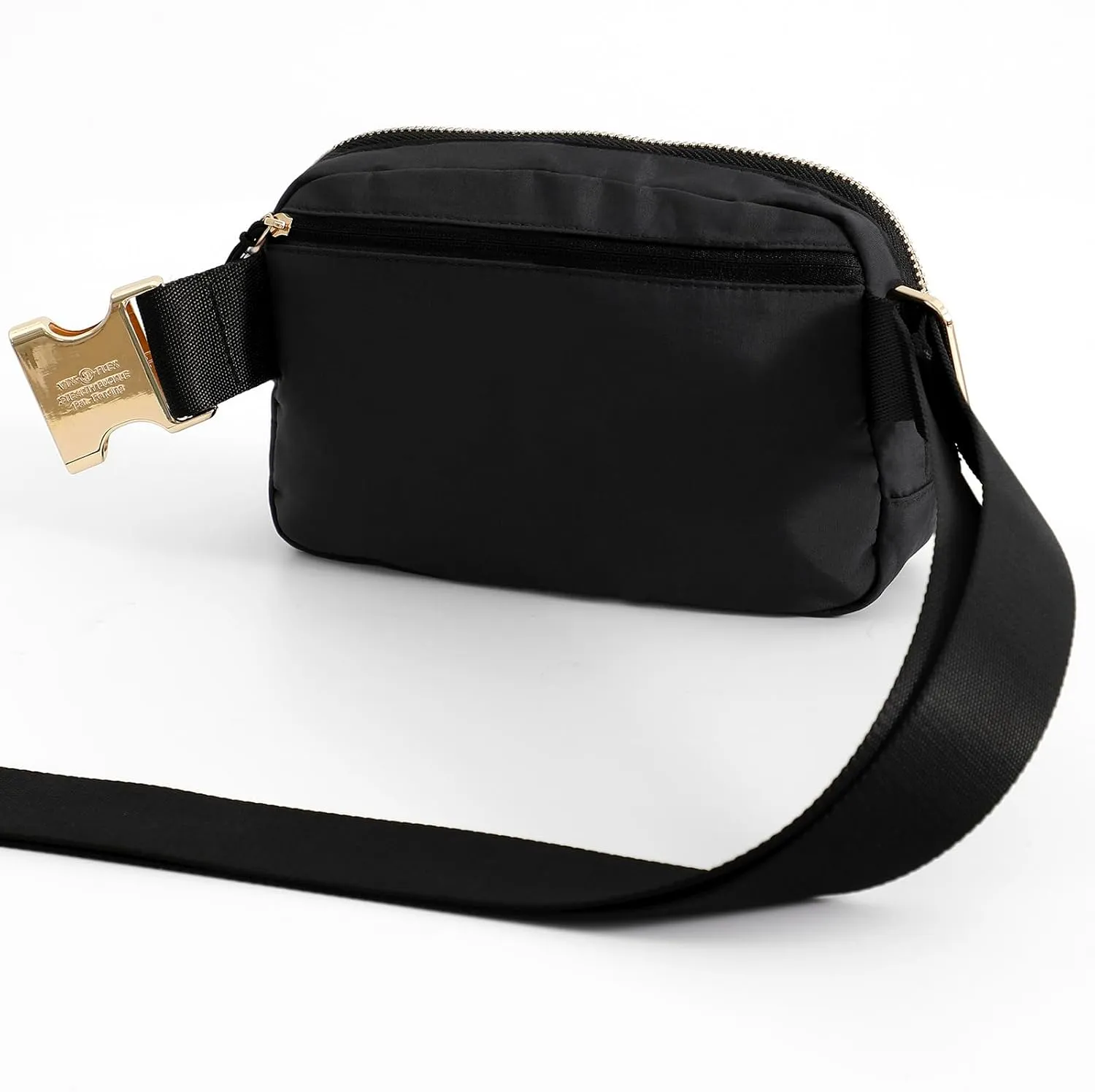 FORZAROCKET Boutique Belt Bag w/Long Strap 70" – Chic Crossbody Bag w/Extended Strap – Elegant Women Fanny Pack – Gold Two-Way Zipper – Travel & Plus Size Friendly, Black w/Gold Hardware
