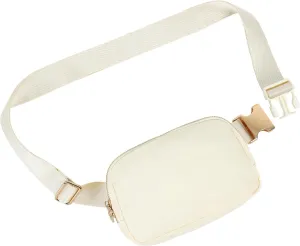 FORZAROCKET Boutique Belt Bag w/Long Strap 70" – Chic Crossbody Bag w/Extended Strap – Elegant Women Fanny Pack – Gold Two-Way Zipper – Travel & Plus Size Friendly, White Cream w/Gold Hardware