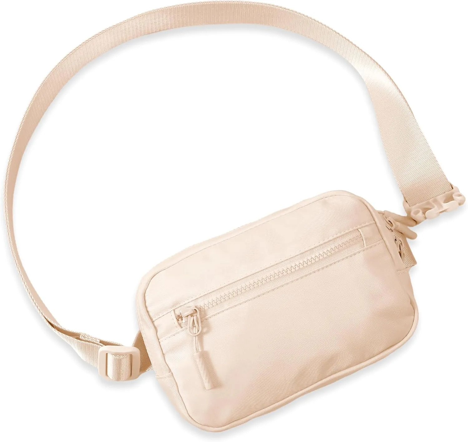 FORZAROCKET Essential Belt Bag w/Long Strap 70" & Front Zip Pocket – Crossbody Bag w/Extended Strap – Fanny Pack for Women Men – Two-Way Zipper Sling Bag – Travel & Plus Size Friendly, Beige