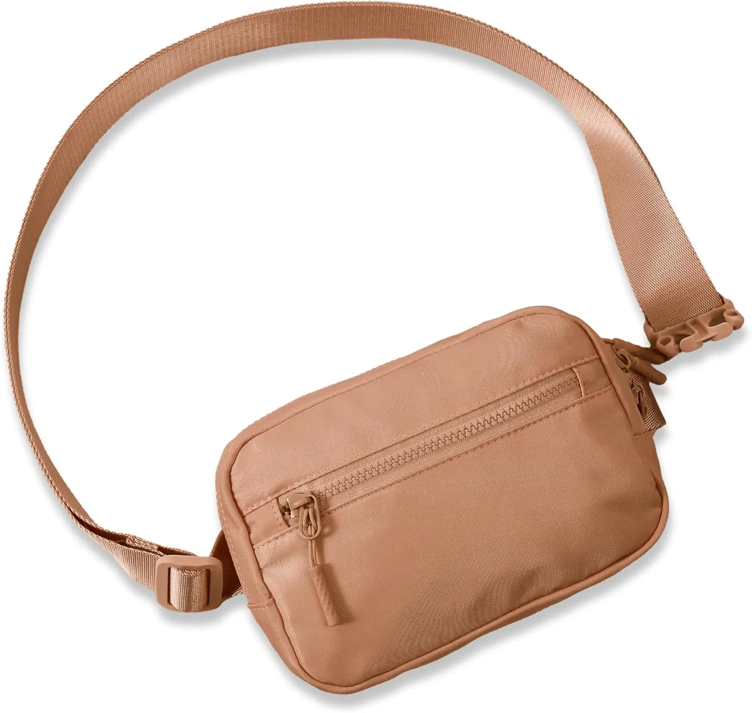 FORZAROCKET Essential Belt Bag w/Long Strap 70" & Front Zip Pocket – Crossbody Bag w/Extended Strap – Fanny Pack for Women Men – Two-Way Zipper Sling Bag – Travel & Plus Size Friendly, Caramel
