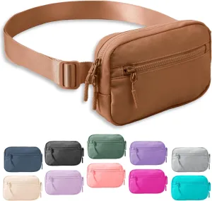 FORZAROCKET Essential Belt Bag w/Long Strap 70" & Front Zip Pocket – Crossbody Bag w/Extended Strap – Fanny Pack for Women Men – Two-Way Zipper Sling Bag – Travel & Plus Size Friendly, Caramel