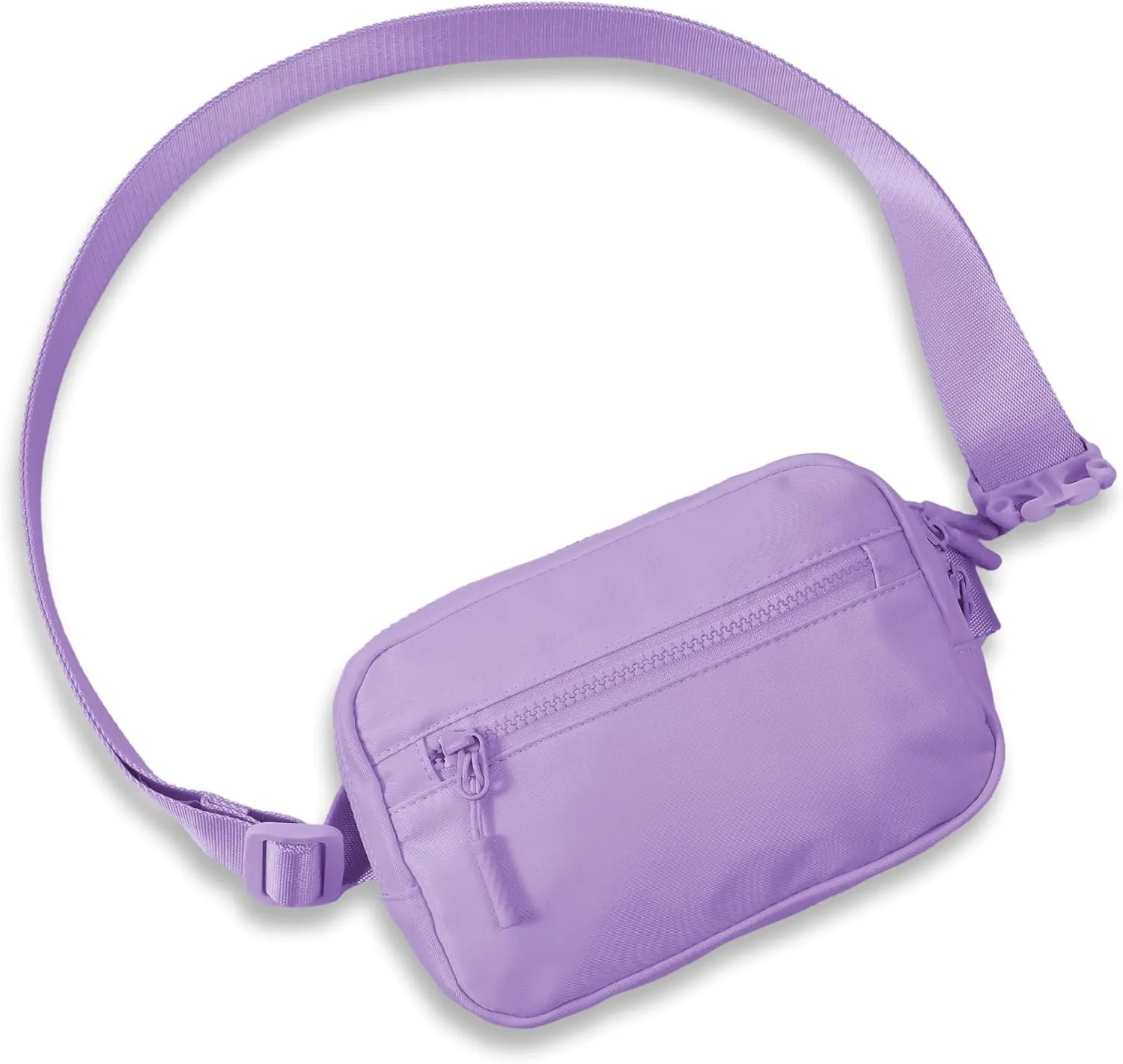 FORZAROCKET Essential Belt Bag w/Long Strap 70" & Front Zip Pocket – Crossbody Bag w/Extended Strap – Fanny Pack for Women Men – Two-Way Zipper Sling Bag – Travel & Plus Size Friendly, Cloud Purple