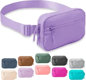 FORZAROCKET Essential Belt Bag w/Long Strap 70" & Front Zip Pocket – Crossbody Bag w/Extended Strap – Fanny Pack for Women Men – Two-Way Zipper Sling Bag – Travel & Plus Size Friendly, Cloud Purple