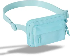 FORZAROCKET Essential  Belt Bag w/Long Strap 70" – Double Compartment – Crossbody Bag w/Extended Strap – Fanny Pack for Women Men – Two-Way Zipper Sling Bag – Travel & Plus Size Friendly, Icing Blue