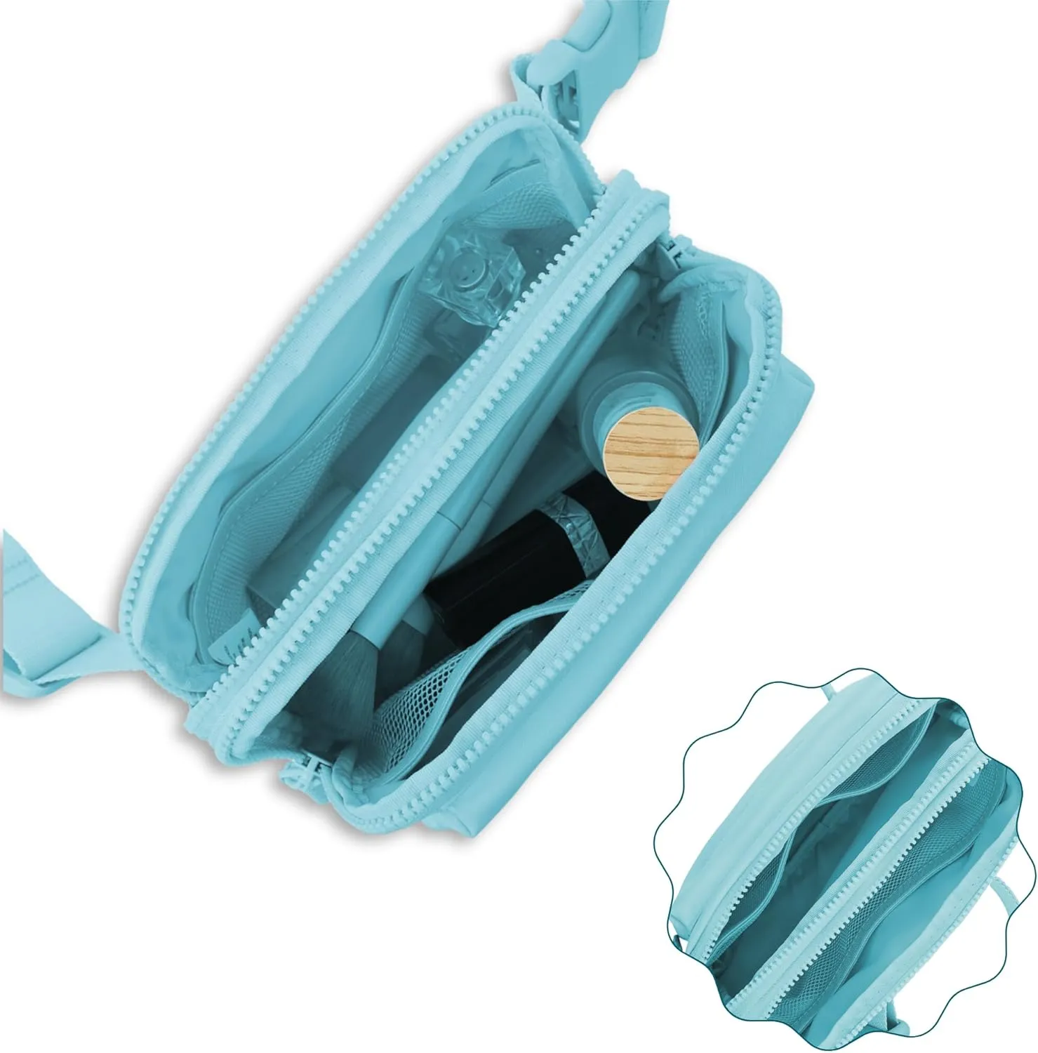 FORZAROCKET Essential  Belt Bag w/Long Strap 70" – Double Compartment – Crossbody Bag w/Extended Strap – Fanny Pack for Women Men – Two-Way Zipper Sling Bag – Travel & Plus Size Friendly, Icing Blue