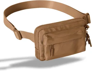 FORZAROCKET Essential  Belt Bag w/Long Strap 70" – Double Compartment – Crossbody Bag w/Extended Strap – Fanny Pack for Women Men – Two-Way Zipper Sling Bag – Travel & Plus Size Friendly, Light Brown