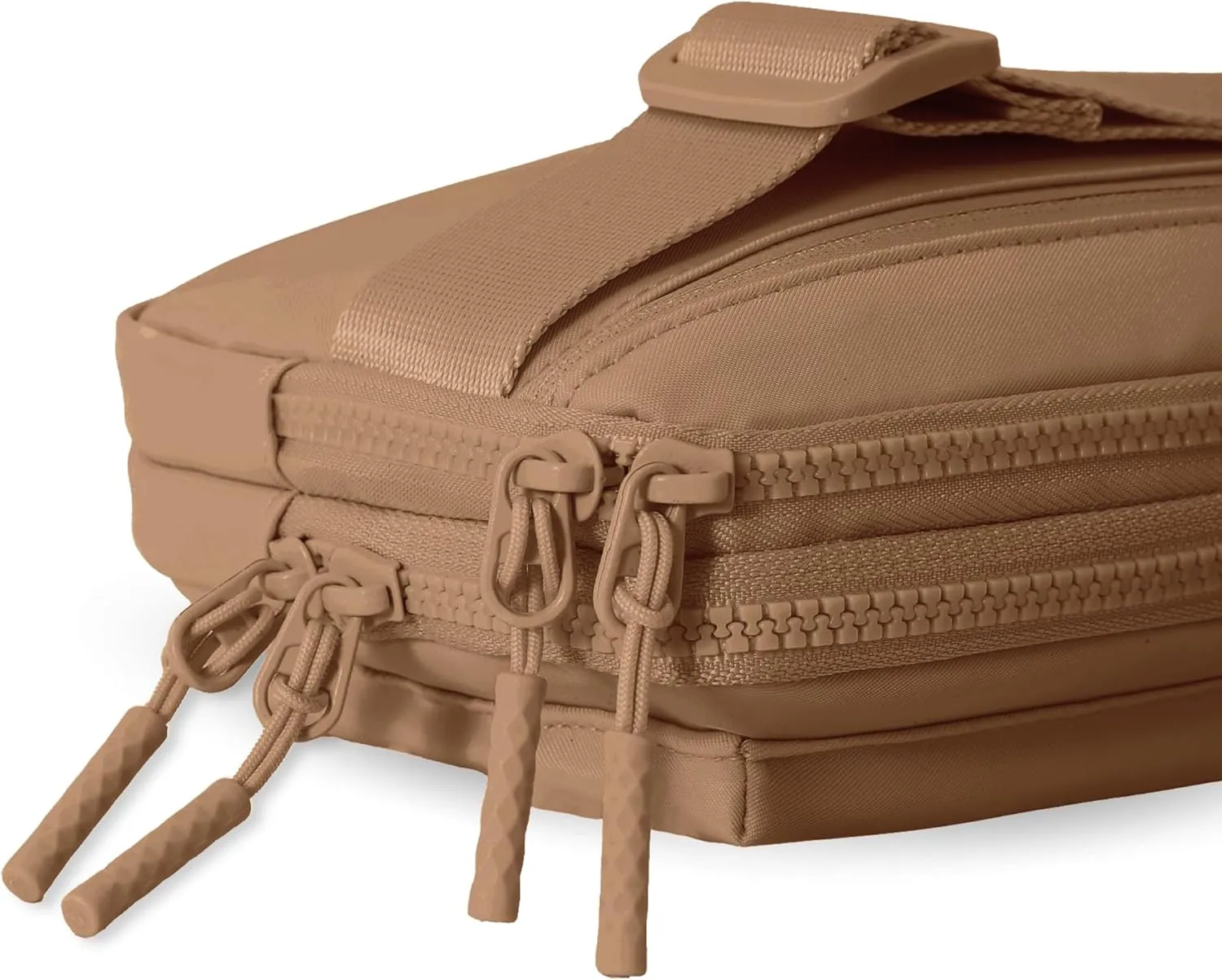 FORZAROCKET Essential  Belt Bag w/Long Strap 70" – Double Compartment – Crossbody Bag w/Extended Strap – Fanny Pack for Women Men – Two-Way Zipper Sling Bag – Travel & Plus Size Friendly, Light Brown