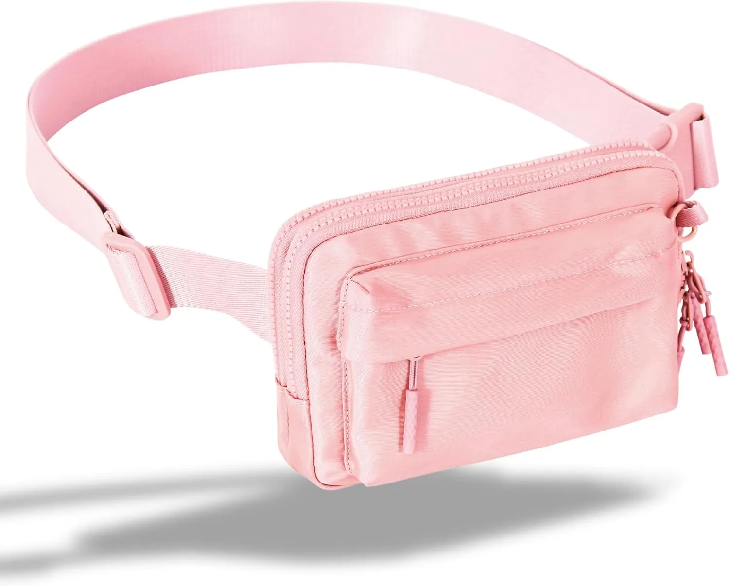 FORZAROCKET Essential  Belt Bag w/Long Strap 70" – Double Compartment – Crossbody Bag w/Extended Strap – Fanny Pack for Women Men – Two-Way Zipper Sling Bag – Travel & Plus Size Friendly, Light Pink