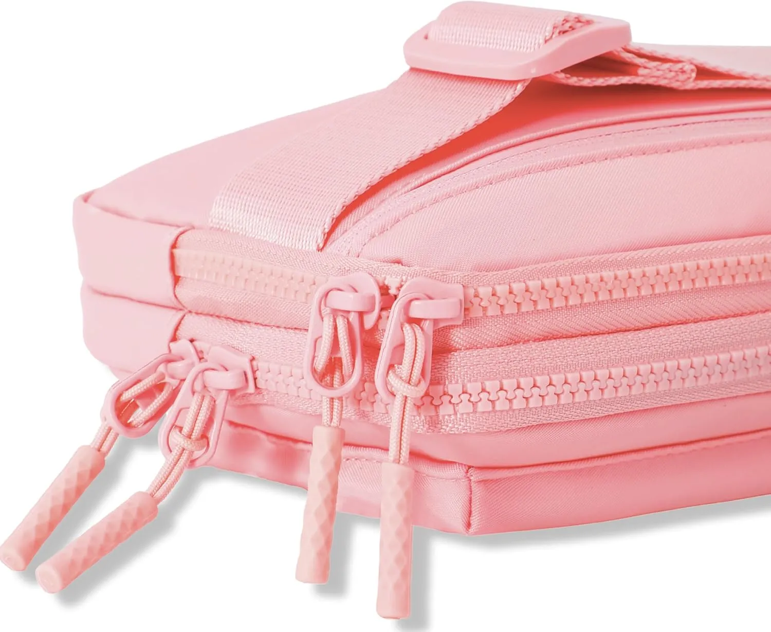 FORZAROCKET Essential  Belt Bag w/Long Strap 70" – Double Compartment – Crossbody Bag w/Extended Strap – Fanny Pack for Women Men – Two-Way Zipper Sling Bag – Travel & Plus Size Friendly, Light Pink
