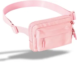 FORZAROCKET Essential  Belt Bag w/Long Strap 70" – Double Compartment – Crossbody Bag w/Extended Strap – Fanny Pack for Women Men – Two-Way Zipper Sling Bag – Travel & Plus Size Friendly, Light Pink