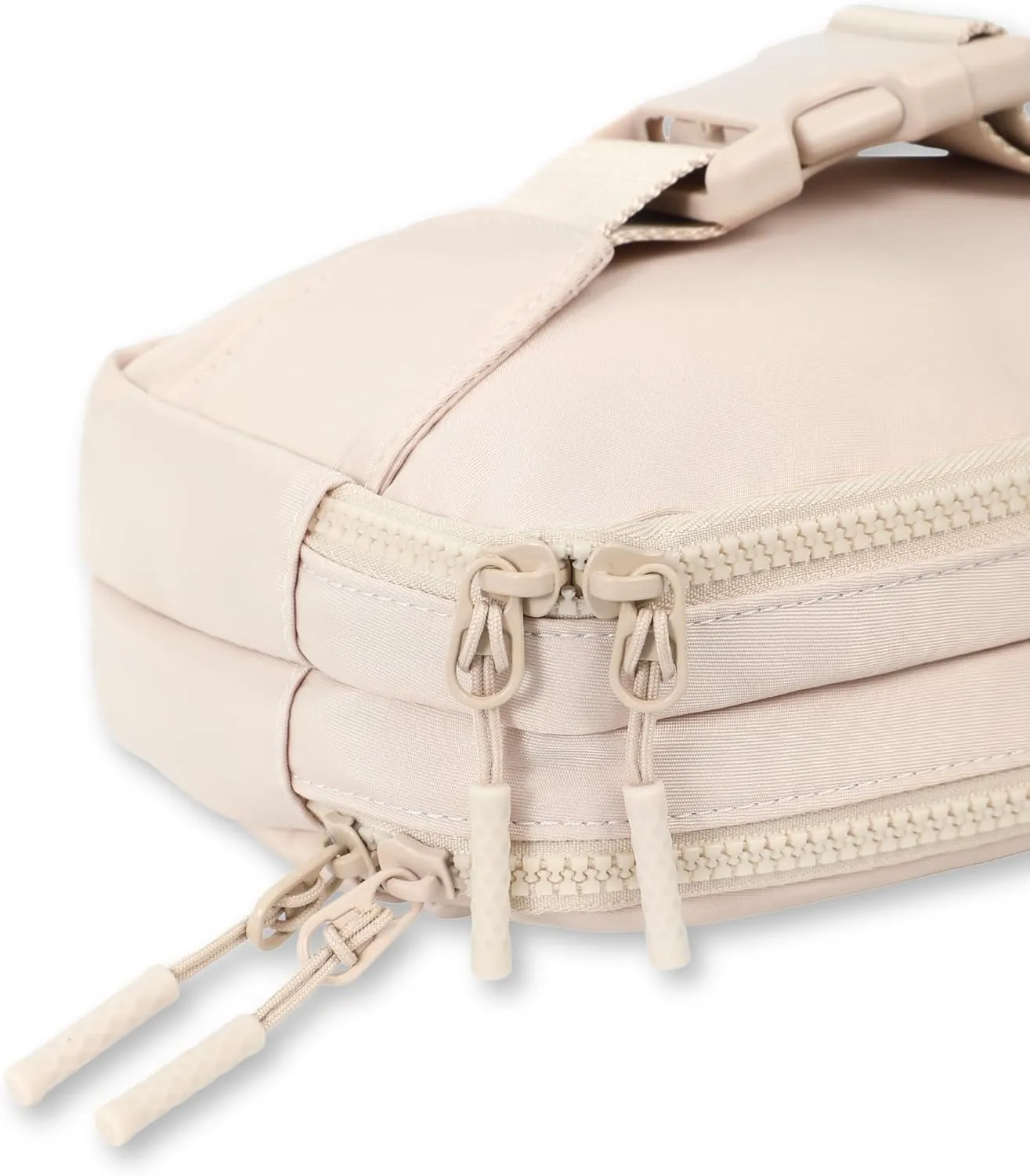 FORZAROCKET Essential  Large Belt Bag w/Long Strap 70" – Double Compartment – Crossbody Bag w/Extended Strap – Fanny Pack for Women Men – Two-Way Zipper Sling Bag – Travel & Plus Size Friendly, Beige