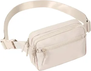 FORZAROCKET Essential  Large Belt Bag w/Long Strap 70" – Double Compartment – Crossbody Bag w/Extended Strap – Fanny Pack for Women Men – Two-Way Zipper Sling Bag – Travel & Plus Size Friendly, Beige