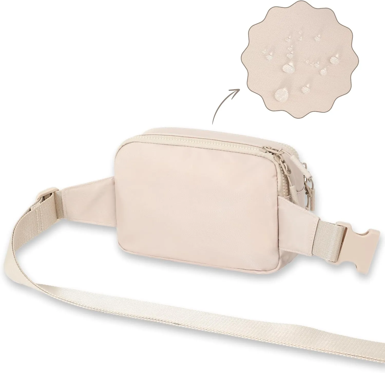 FORZAROCKET Essential  Large Belt Bag w/Long Strap 70" – Double Compartment – Crossbody Bag w/Extended Strap – Fanny Pack for Women Men – Two-Way Zipper Sling Bag – Travel & Plus Size Friendly, Beige