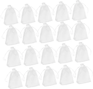 FRCOLOR 100Pcs White Organza Drawstring Present Bags Sheer Storage Pouches for Candy Cookies Party Favors Weddings Showers Easy to Use and Carry